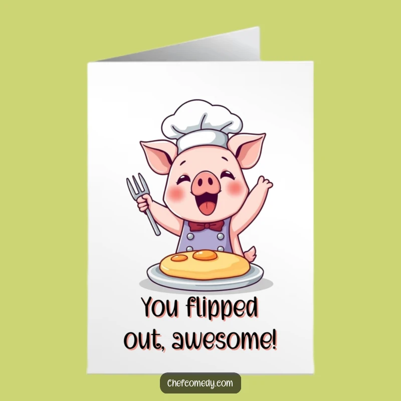 Free Printable Joyful Pig Chef Pancake Congrats Card - Downloadable DIY Celebration
