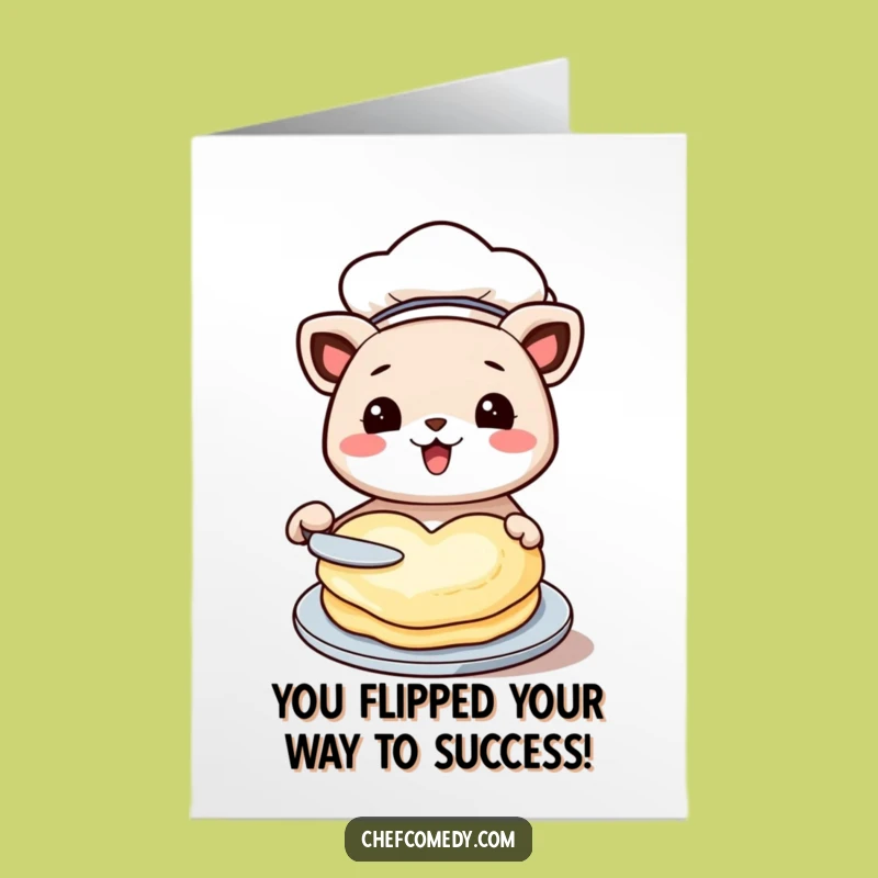 Free Printable Congrats Card: Chef Animal Flipping Heart Pancake, Funny Downloadable Celebration Gift
