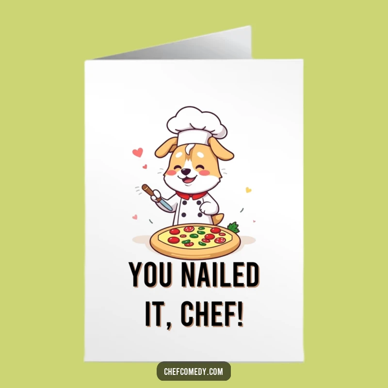 Free Printable Kawaii Dog Chef Congrats Card - Celebrating with Speedy Pizza!
