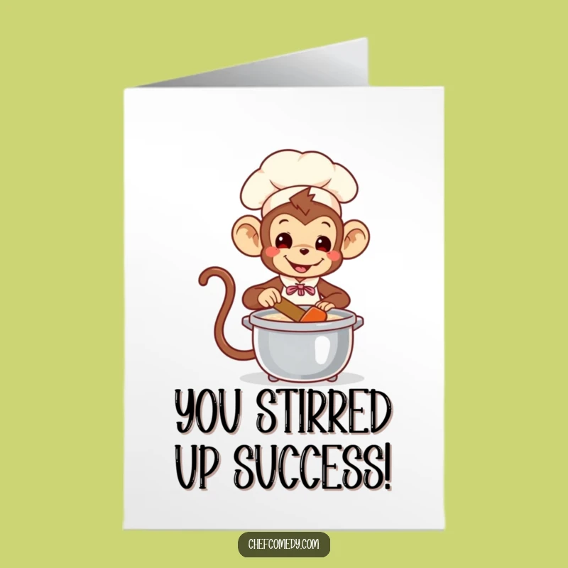 Free Printable Congrats Card: Monkey Chef Stirring Pot Funny Downloadable
