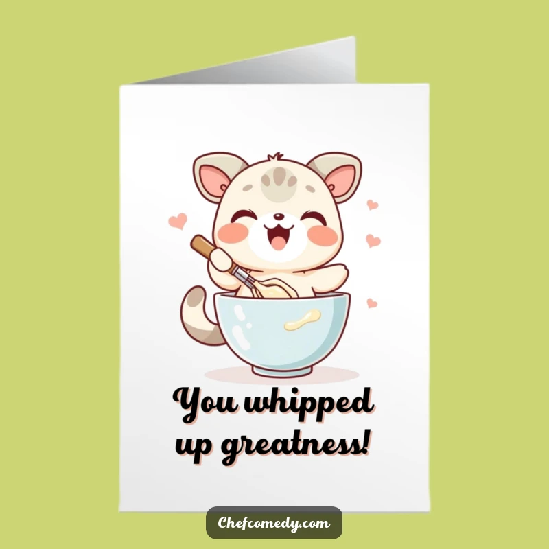 Free Printable Congrats Card: Whisking Kawaii Animal, Funny Downloadable Celebration Gift
