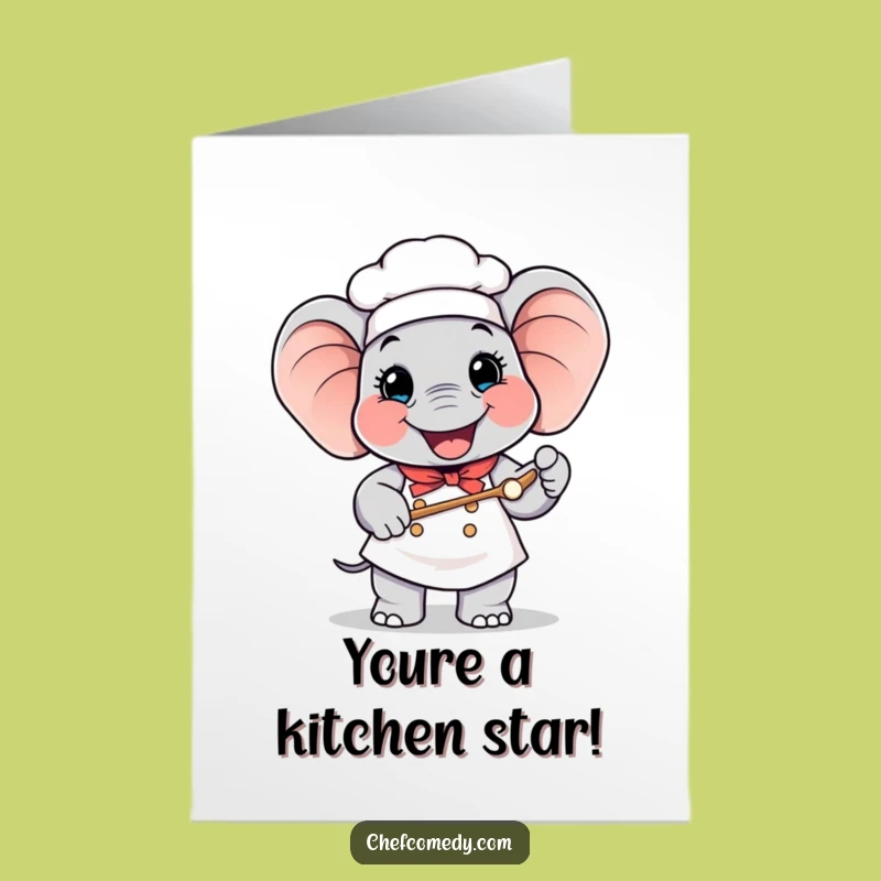 Free Printable Congrats Card: Elephant Chef Giant Spoon Funny Downloadable