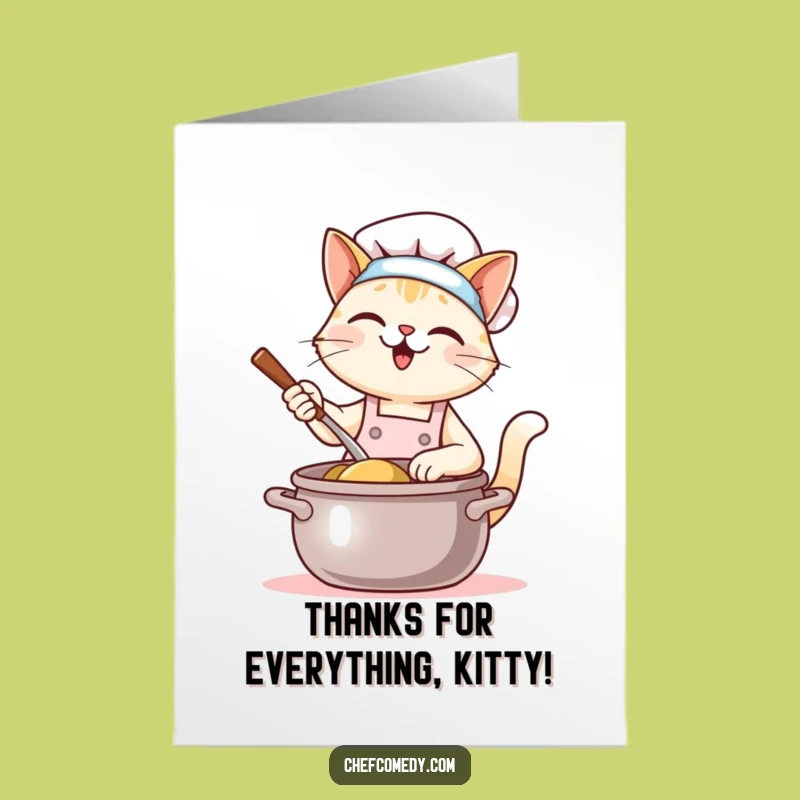 Free Printable Cat Chef Thank You Card - Cute Stirring Downloadable