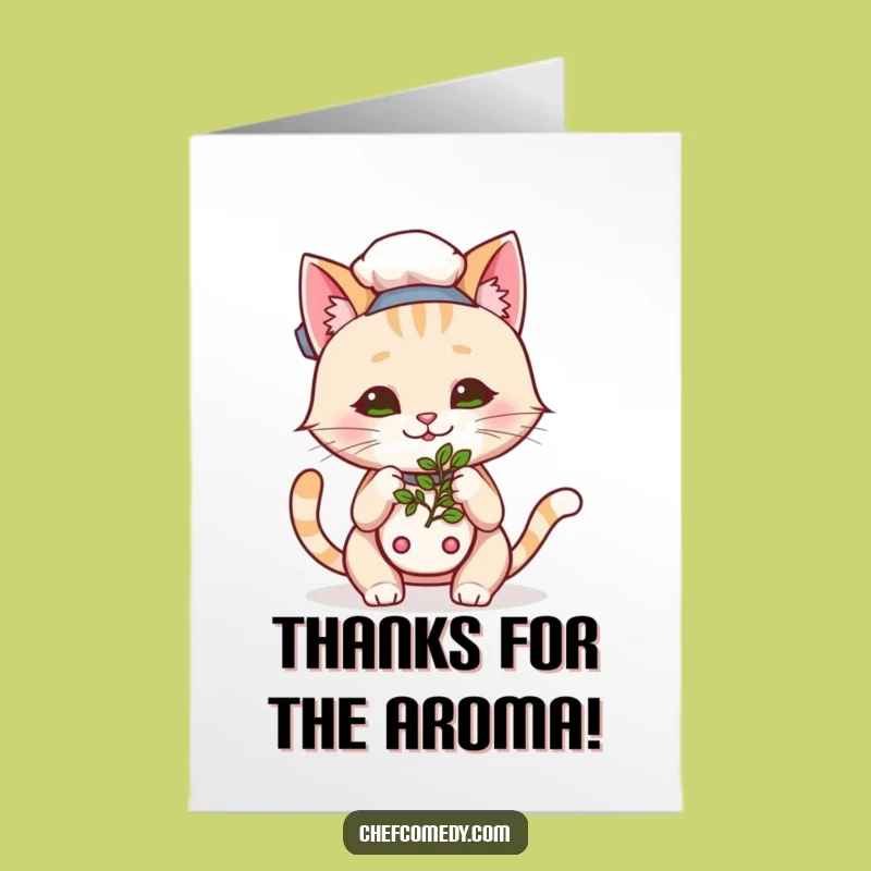 Free Printable Kawaii Cat Chef Thank You Card - Herb-sational Gratitude!