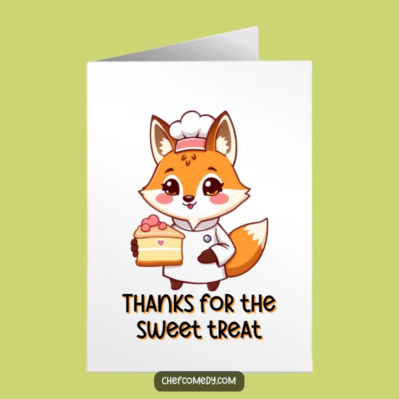 Free Printable Thank You Card: Fox Chef Cake, Downloadable Gratitude Slice Humor
