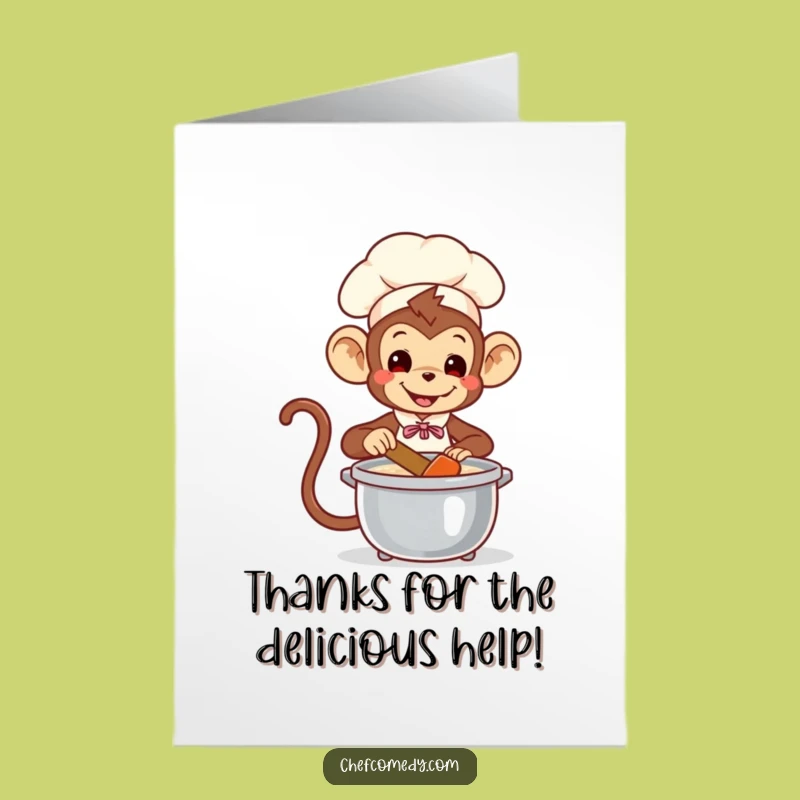 Free Printable Thank You Card: Monkey Chef Stirring Pot Funny Gift