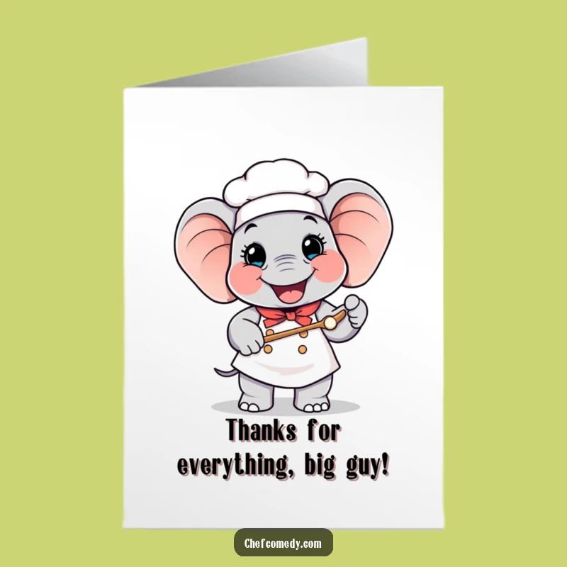 Free Printable Thank You Card: Elephant Chef Giant Spoon Funny Gift