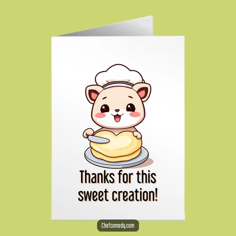 Free Printable Thank You Card: Chef Animal Flipping Heart Pancake, Funny Downloadable Appreciation Gift