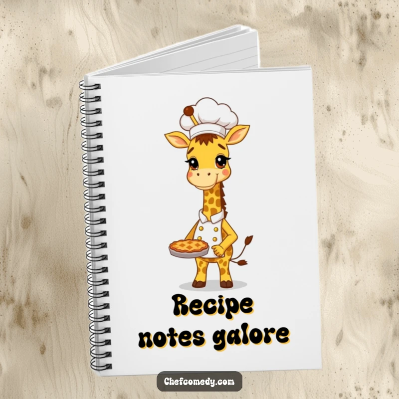 Funny Giraffe Chef Notebook: Tall, proud giraffe baker holding a delicious pie, ideal for capturing ideas with humor.