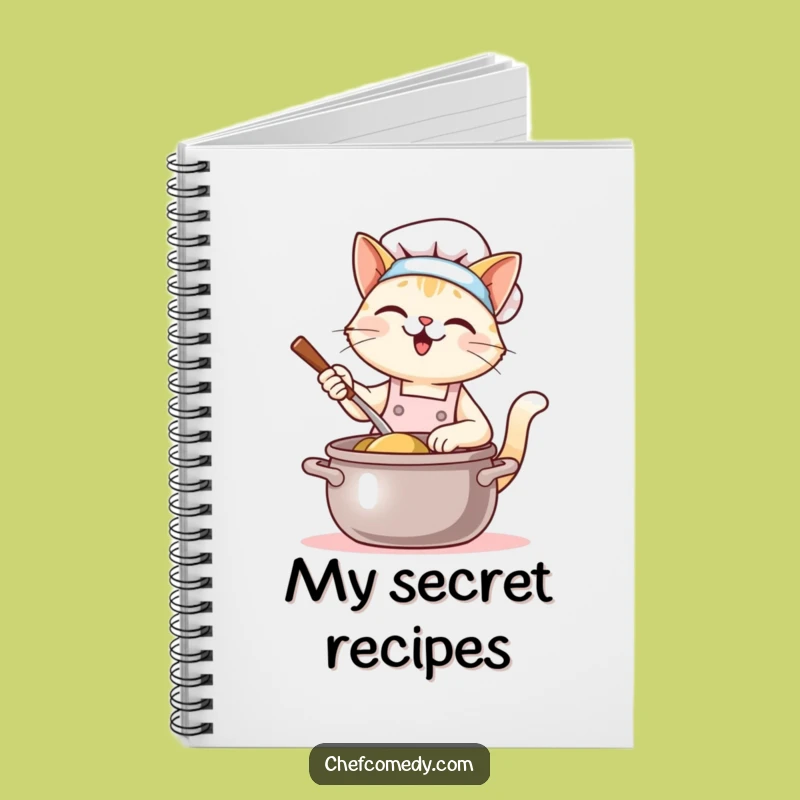 Funny Kawaii Cat Chef Notebook - Giant Pot Stirring - Adorable Journal for Recipes
