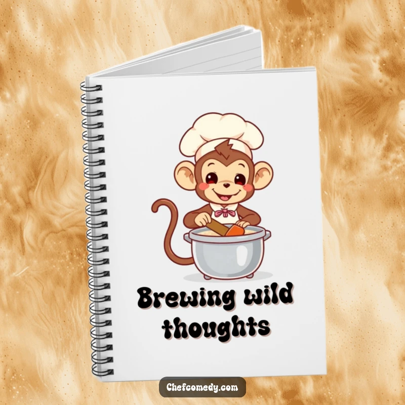 Funny Monkey Chef Notebook: Playful monkey chef stirring a pot, ideal for capturing ideas with jungle humor.