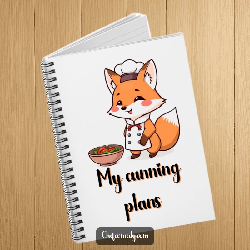 Funny Fox Chef Notebook: Features a triumphant fox chef presenting a steaming dish, inspiring culinary creativity and strategy.