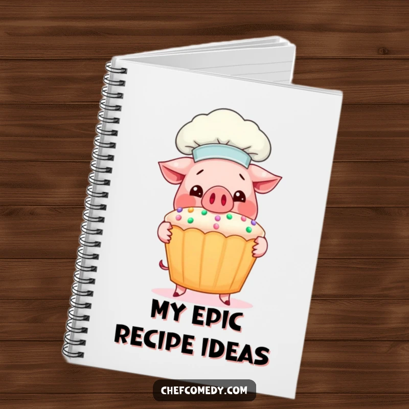 Funny Pig Chef Notebook: A happy pig chef holds a giant decorated cupcake, inspiring notes and recipes.