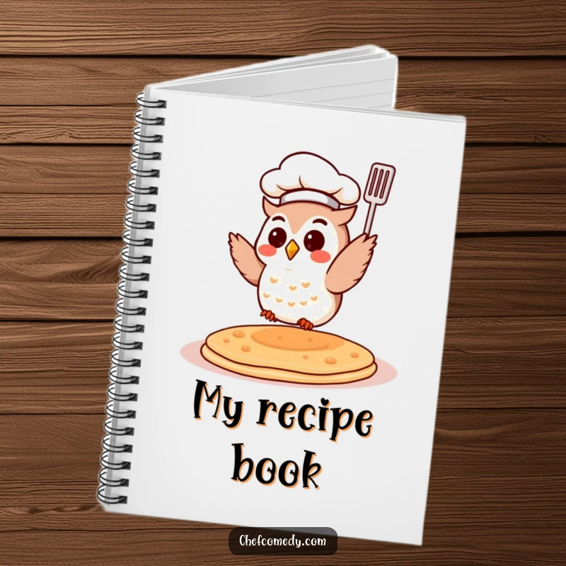 Funny Chef Owl Notebook: A small owl chef flips a pancake. Ideal for recipes and kitchen notes with a touch of whimsy.