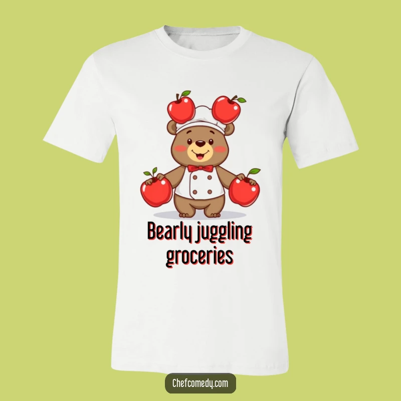 Funny Bear Chef Juggling Apples T-Shirt - Hilarious Foodie Apparel Gift