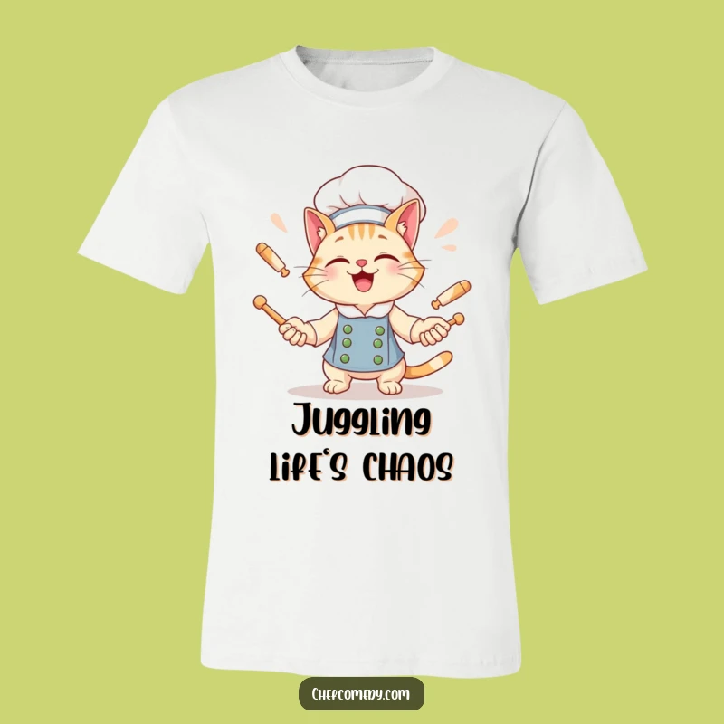 Funny Cat Chef T-Shirt: Giggling Cat Juggles Rolling Pins, Hilarious Gift for Bakers