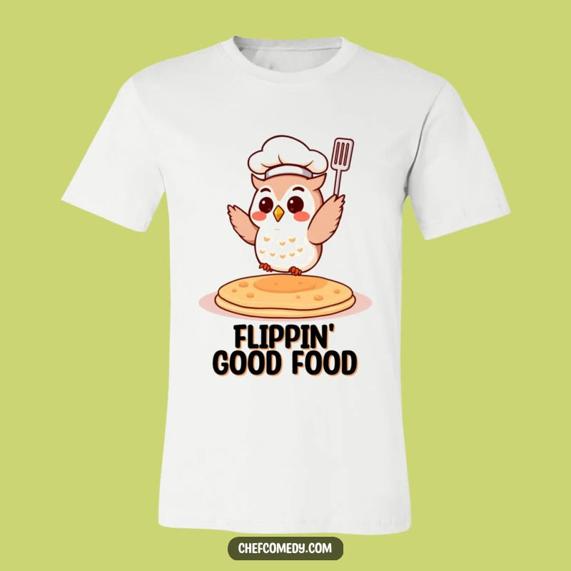 Funny Chef Owl T-Shirt - Pancake Flipping Bird - Whimsical Cooking Apparel