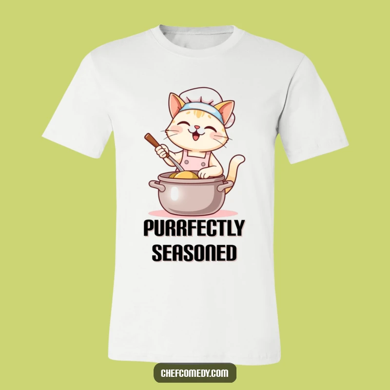Funny Kawaii Cat Chef T-Shirt - Stirring Giant Pot - Adorable Culinary Kitty Tee