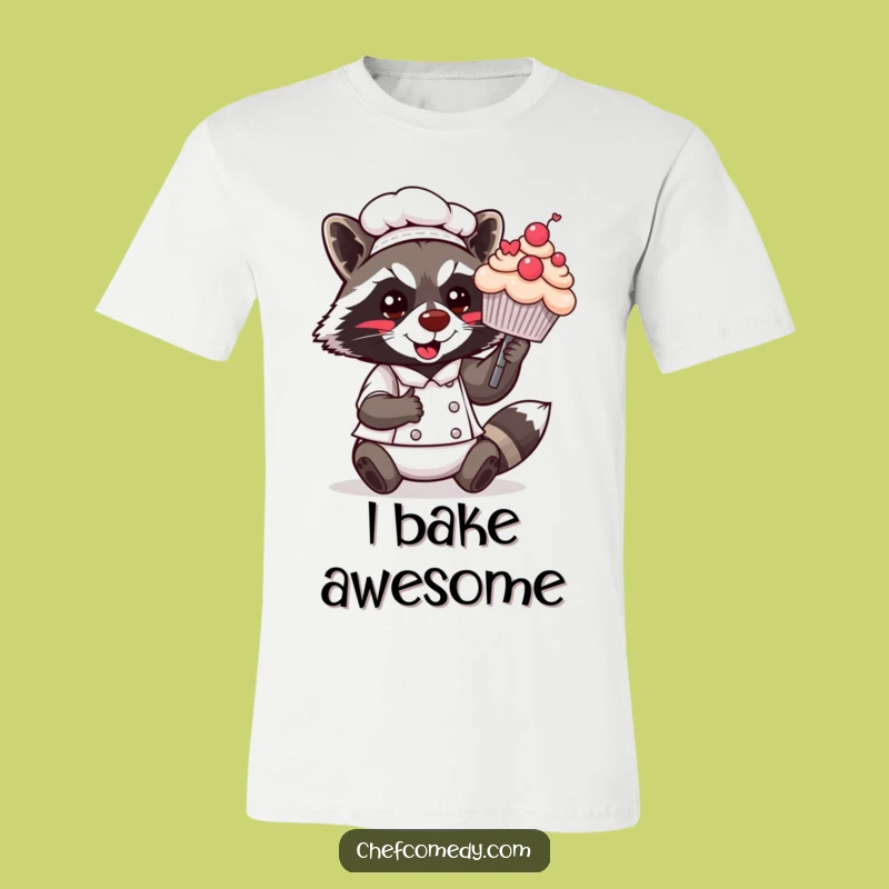 Funny Kawaii Raccoon Chef T-Shirt: Sweet Baking Display, Hilarious Gift for Dessert Lovers!