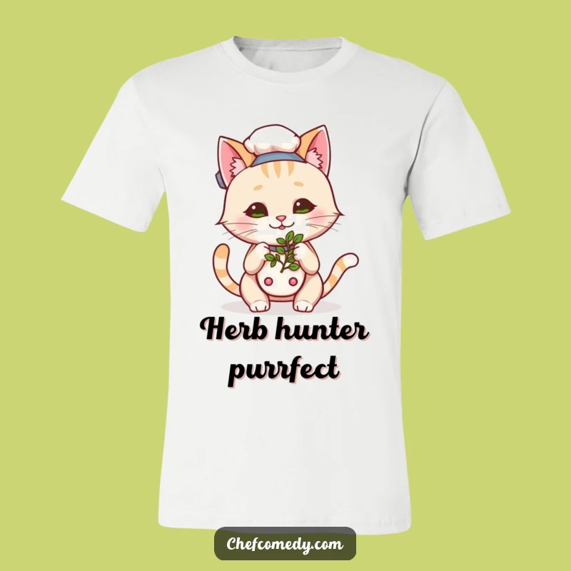 Funny Kawaii Cat Chef T-Shirt: Express Your Love for Herbs and Feline Fun