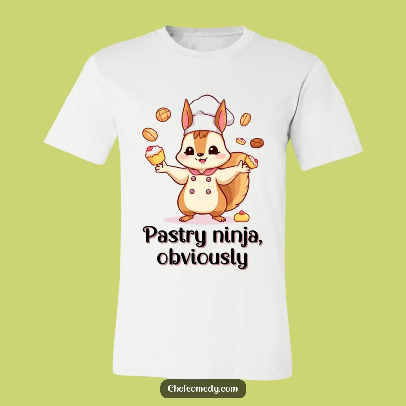 Funny Kawaii Squirrel Chef T-Shirt: Hilarious Juggling Pastry Design for Foodies