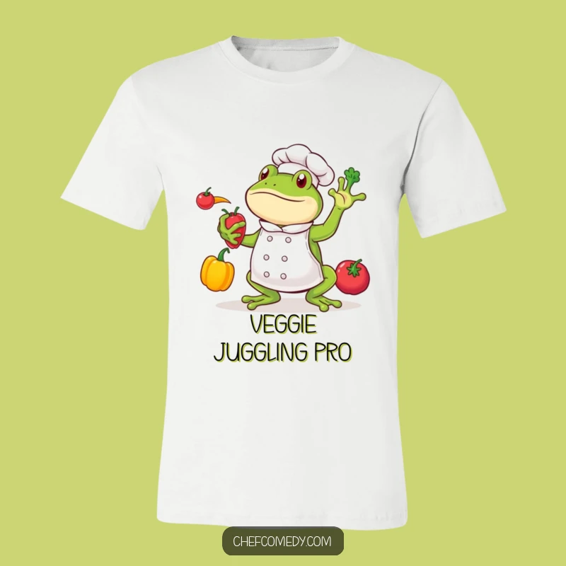 Funny Frog Chef T-Shirt: Comical Juggling Vegetable Design, Great Gift