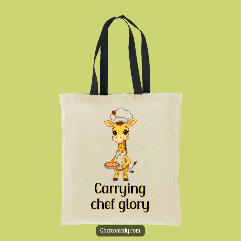 Funny Giraffe Chef Tote Bag: Tall Baker Proudly Holding Pie, Chic Gift Bag
