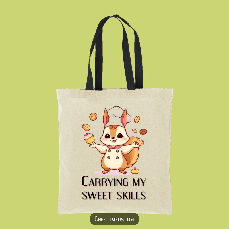 Funny Kawaii Squirrel Chef Tote Bag: Hilarious Pastry Juggling for Everyday Fun