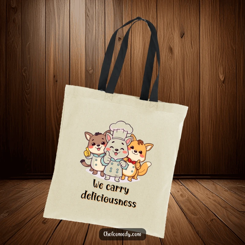 Funny group of animal chefs giving a thumbs up, printed on a versatile tote bag, ready for any errand.