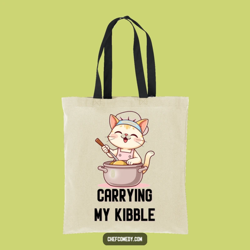 Funny Kawaii Cat Chef Tote Bag - Stirring Giant Pot - Adorable Kitchen Carry-All