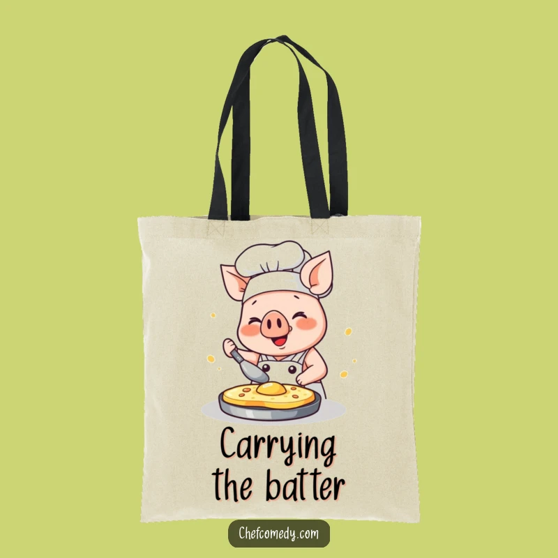 Funny Kawaii Pig Chef Tote Bag: Pancake Flipping Fun, Grocery Bag