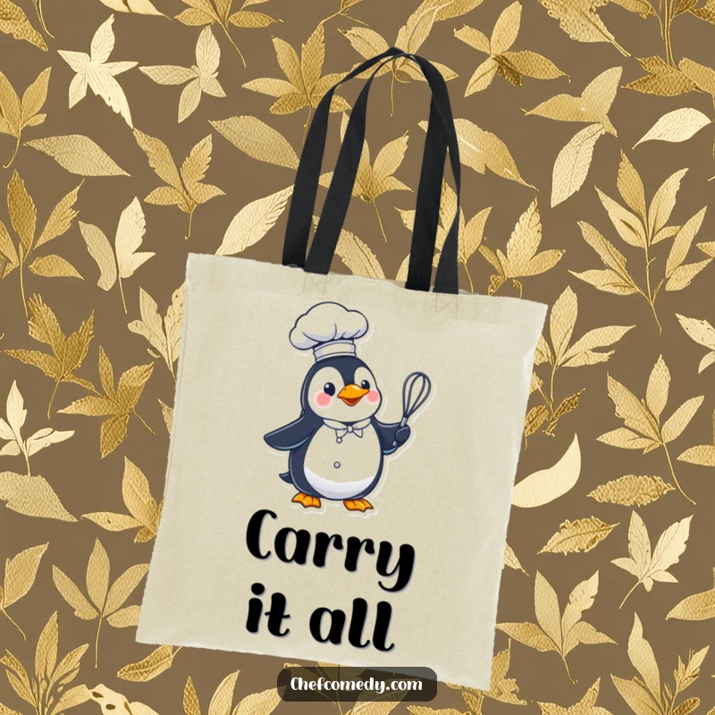 Funny penguin chef in a tall hat, holding a whisk, ready to cook up a storm.